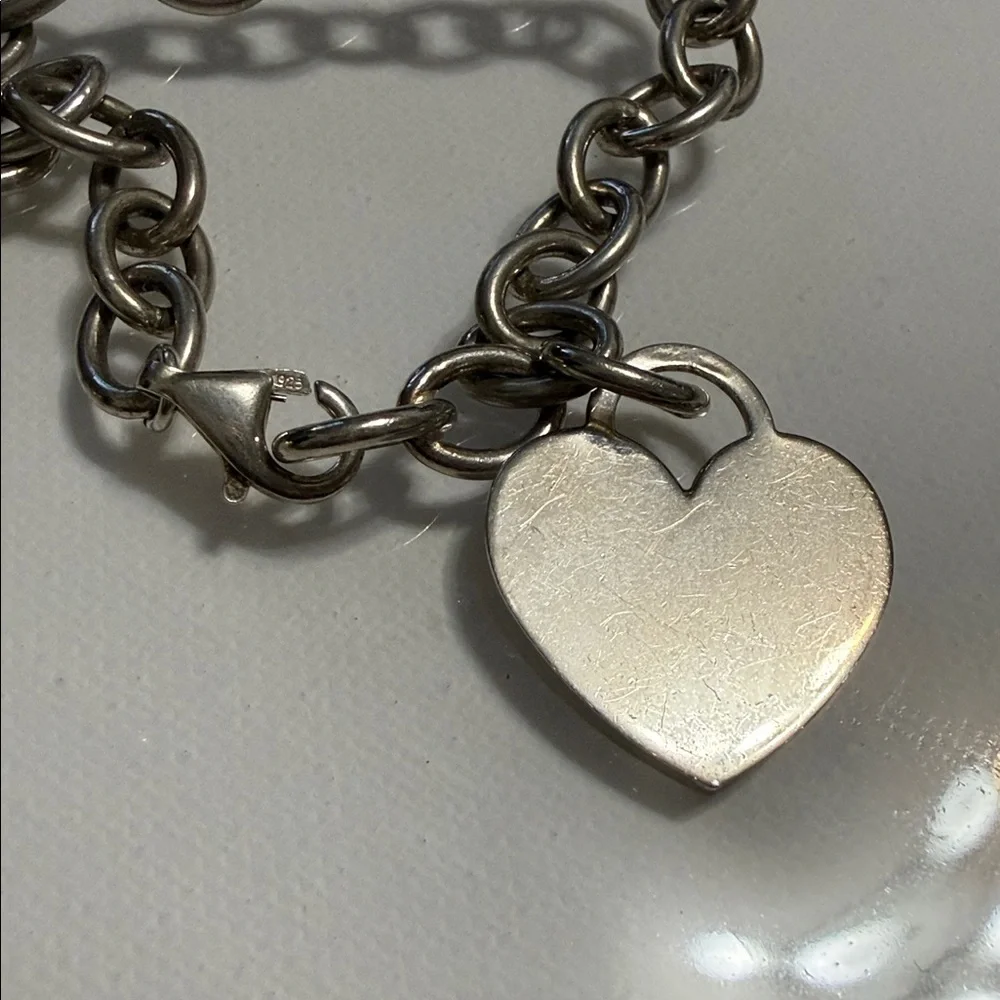 Sterling Silver 925 Italy Heart Charm Link with Clamp Opening Bracelet 7’